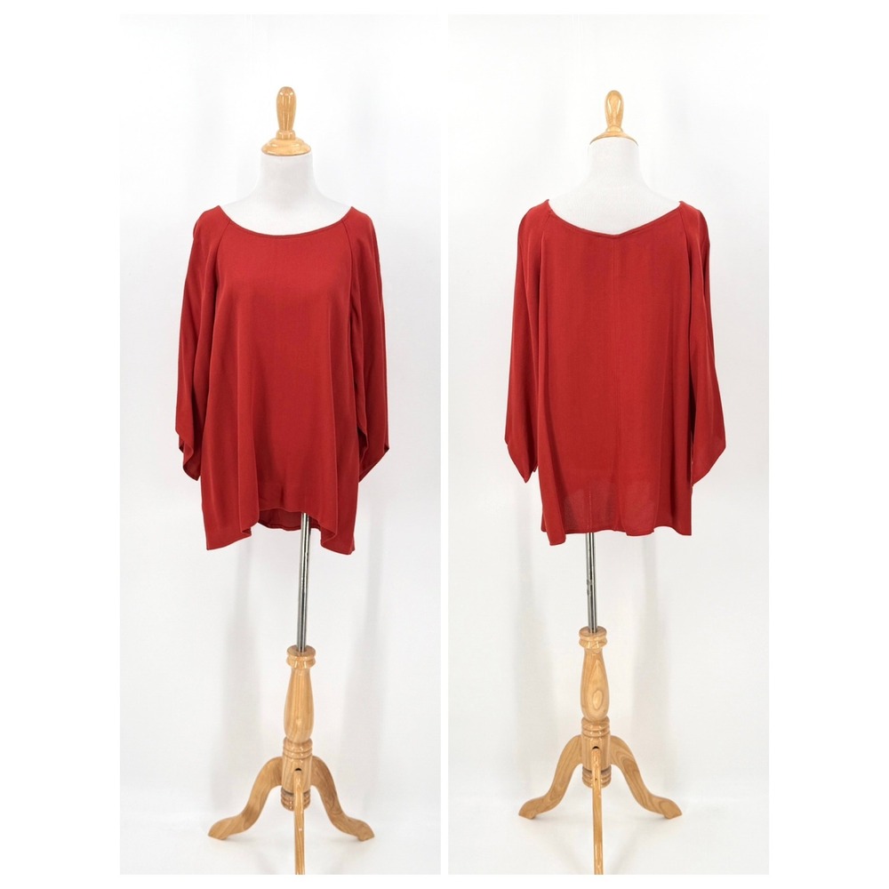 SHAINA MOTE Kimon Sleeve Top Women Medium Red Crepe Drape Lightweight Blouse